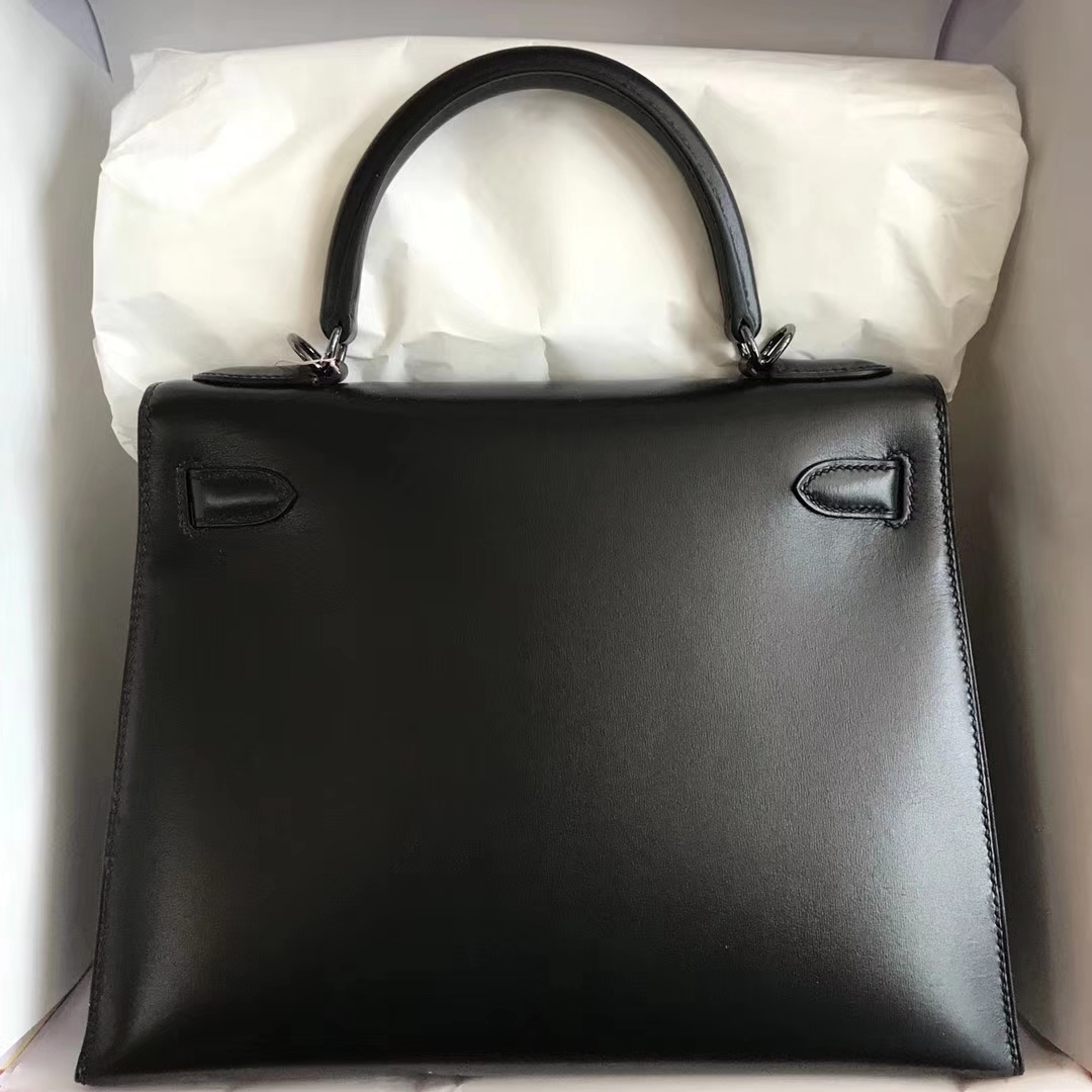 Elegant Hermes CK89 Black Box Calf Kelly Bag28CM Black Hardware