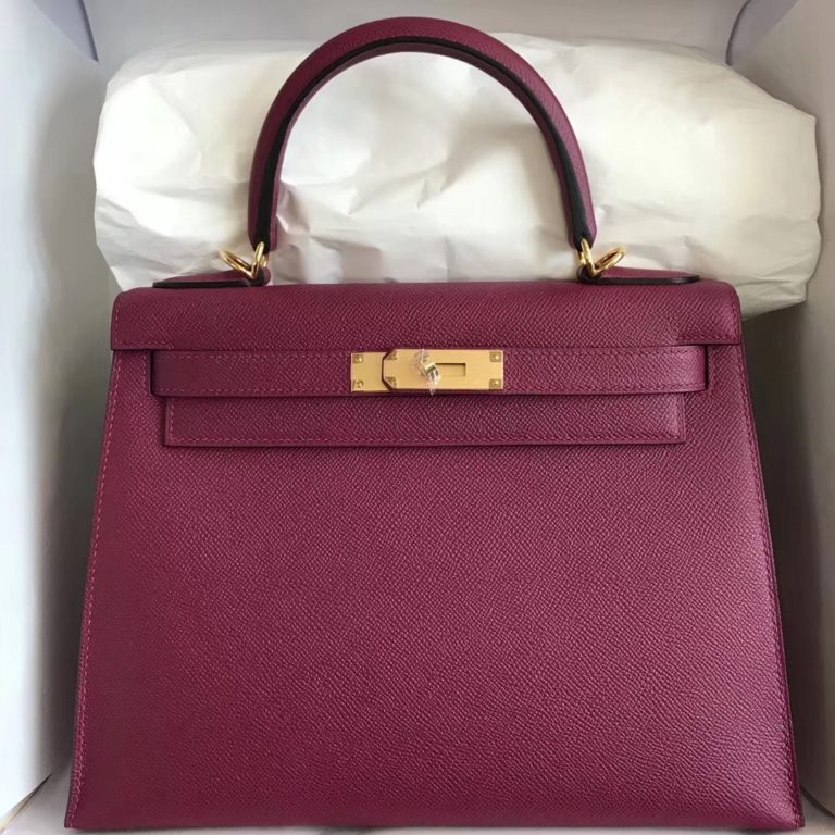 Hermes Epsom Calf Leather Kelly 28CM Handbag in K5 Tosca Purple