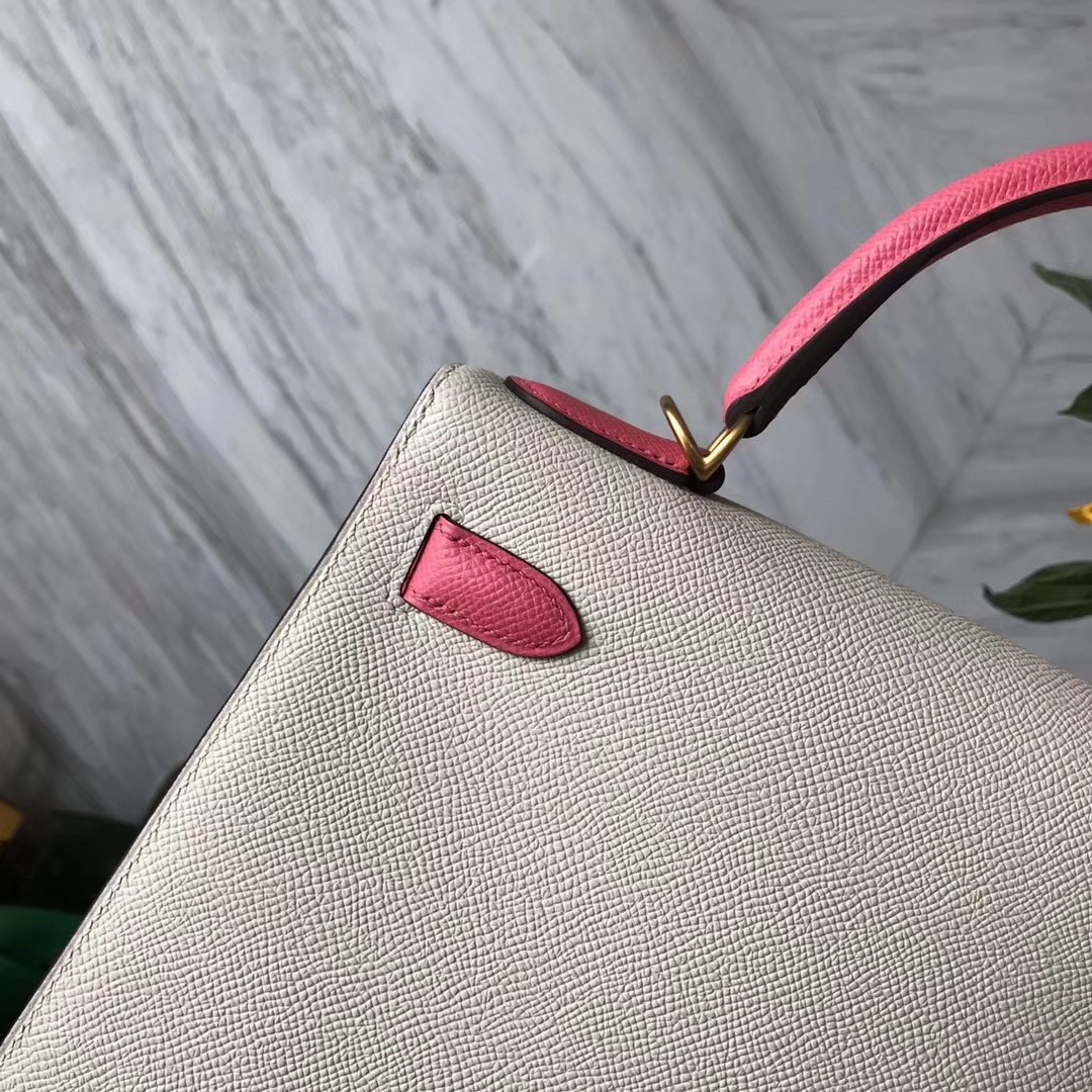 Discount Hermes 8W Rose Lipstick & CK10 Craie Epsom Calfskin Kelly Bag28CM