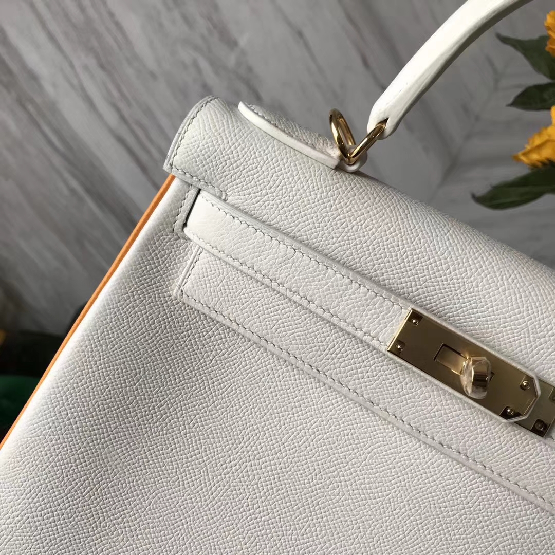 Discount Hermes Pure White &#038; Sun Yellow Rim Epsom Calfskin Kelly28CM Bag