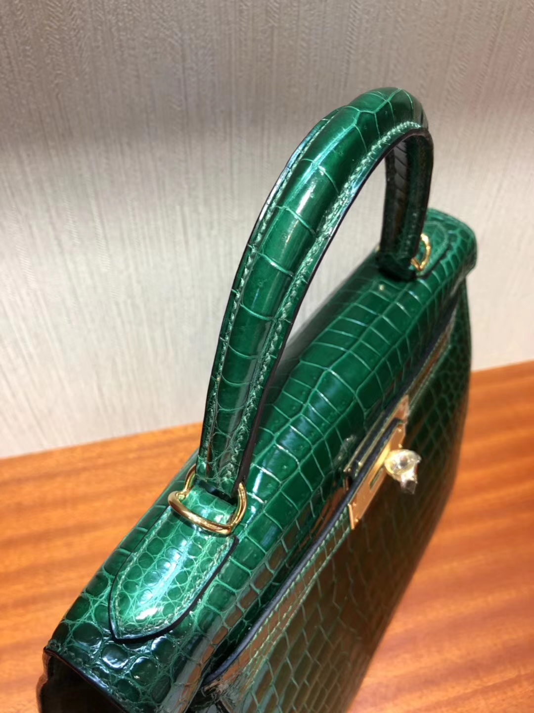 Luxury Hermes Shiny Crocodile Leather Kelly Bag28CM in CK67 Vert Fonce