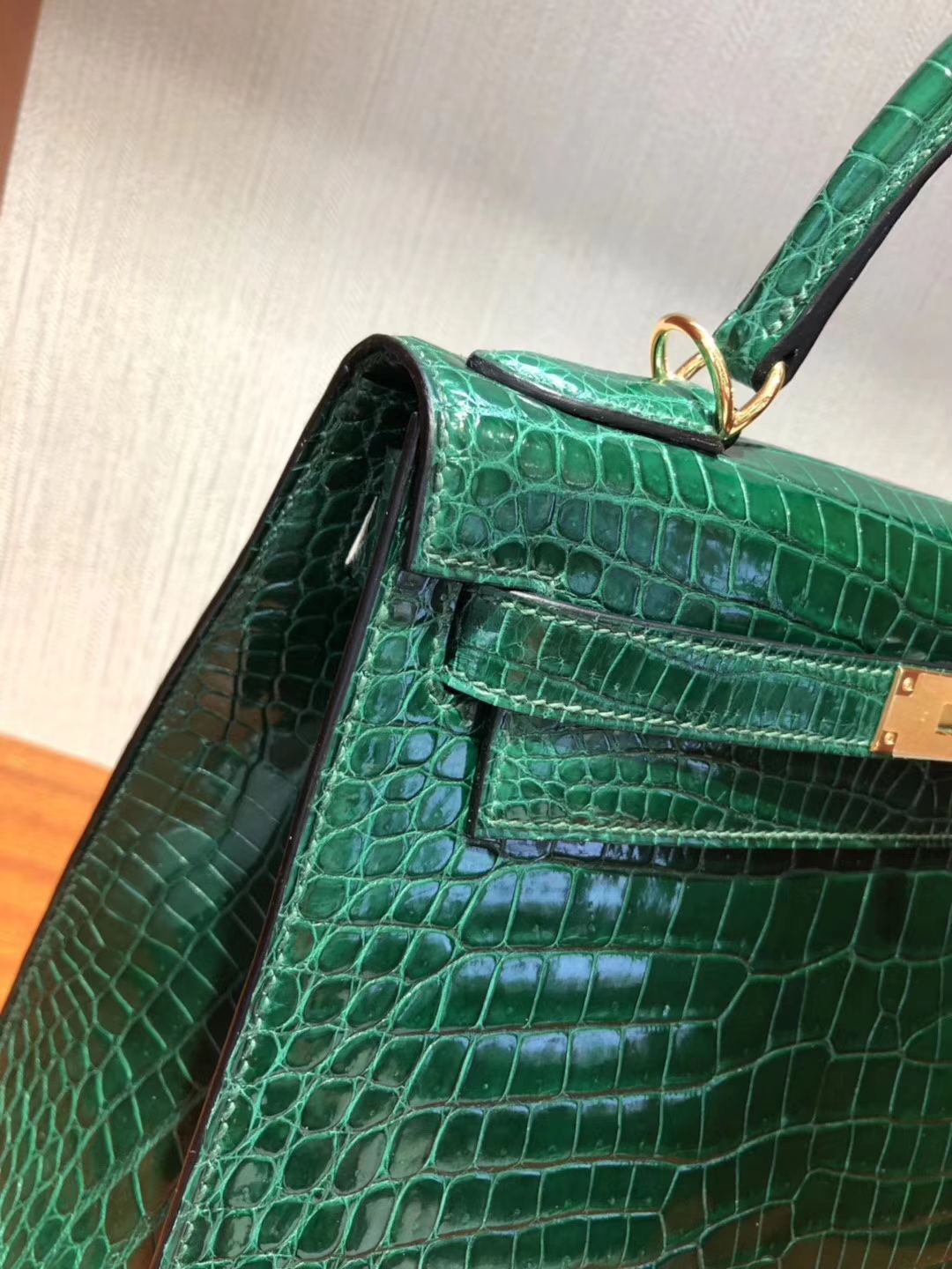 Luxury Hermes Shiny Crocodile Leather Kelly Bag28CM in CK67 Vert Fonce
