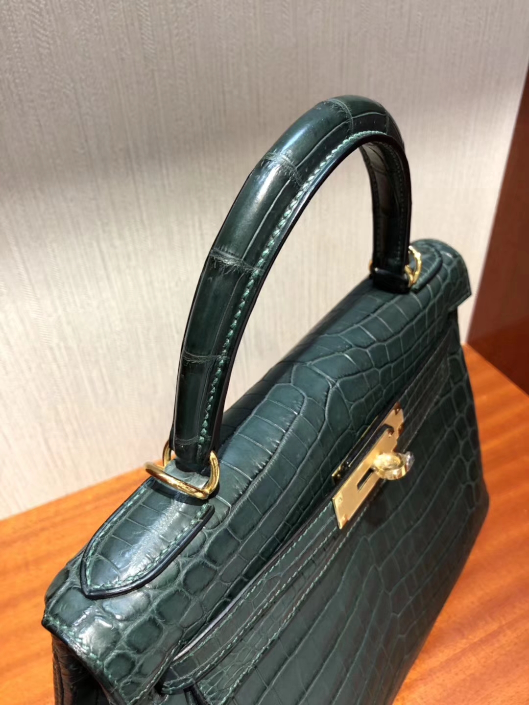 Discount Hermes 1T Vert Tipien Crocodile Matt Kelly28cm Bag Gold Hardware