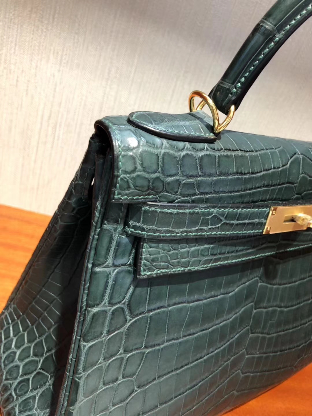 Discount Hermes 1T Vert Tipien Crocodile Matt Kelly28cm Bag Gold Hardware