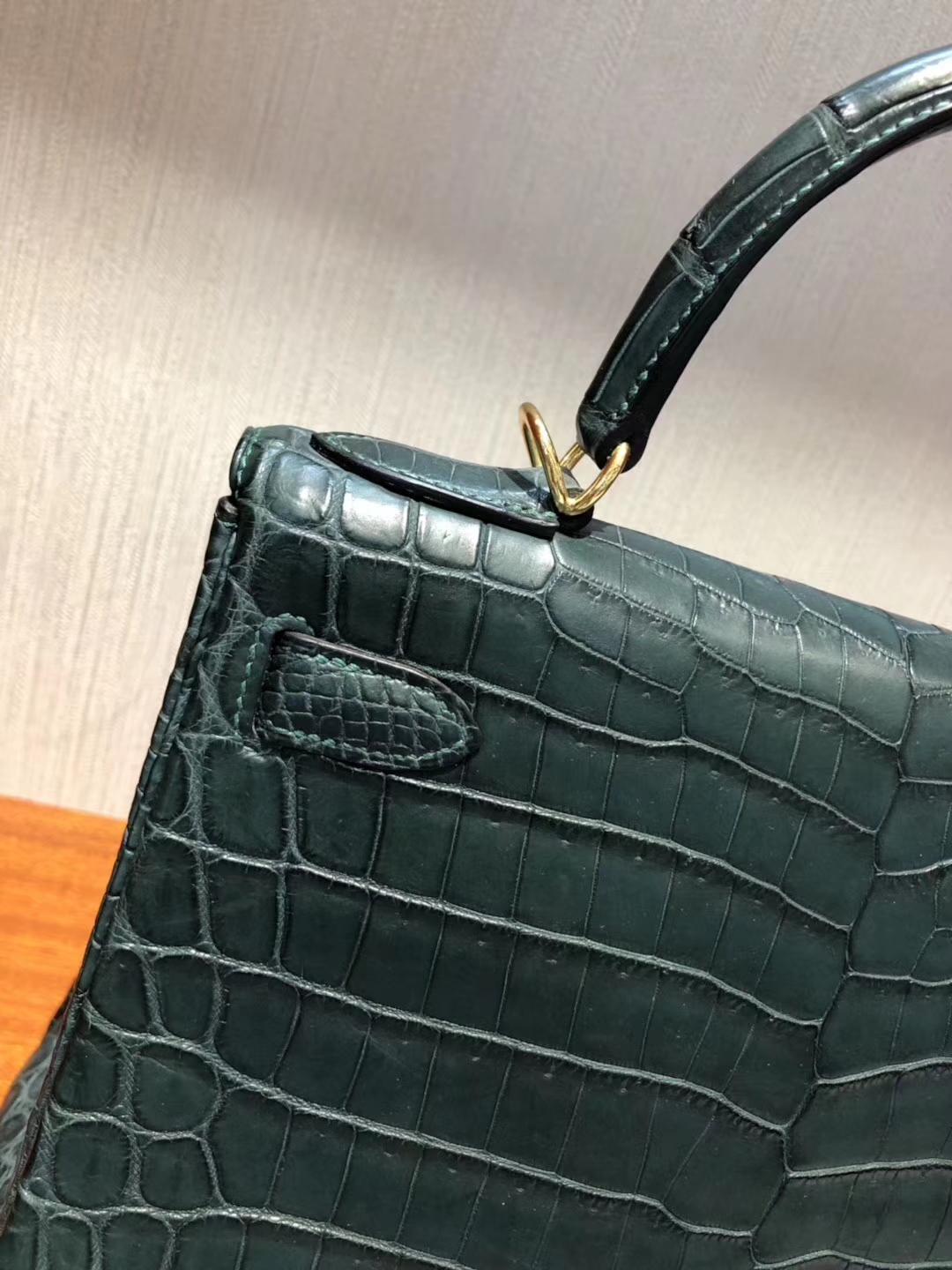 Discount Hermes 1T Vert Tipien Crocodile Matt Kelly28cm Bag Gold Hardware