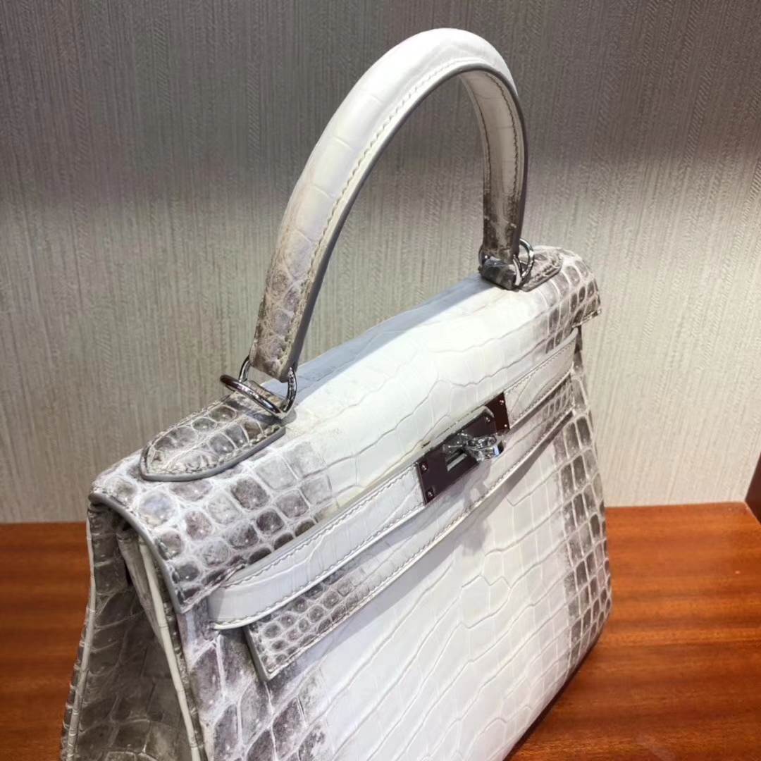 Elegant Hermes Himalaya Crocodile Leather Kelly28CM Bag Silver Hardware