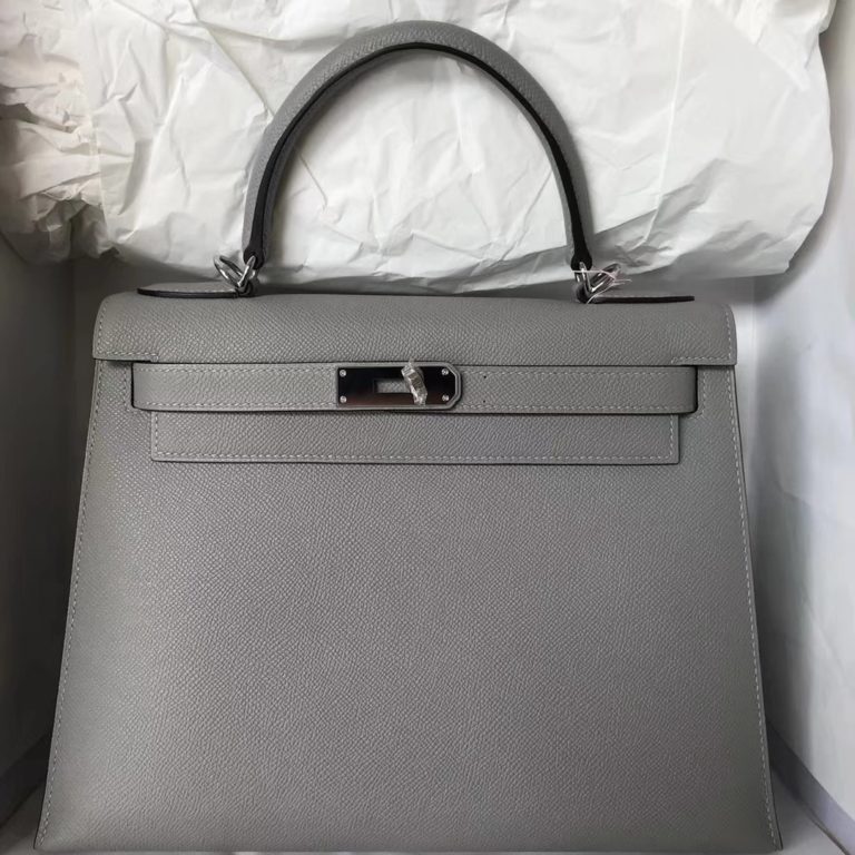 On Hermes 4Z Gris Mouette Epsom Calf Leather Kelly 28CM Bag Silver Hardware