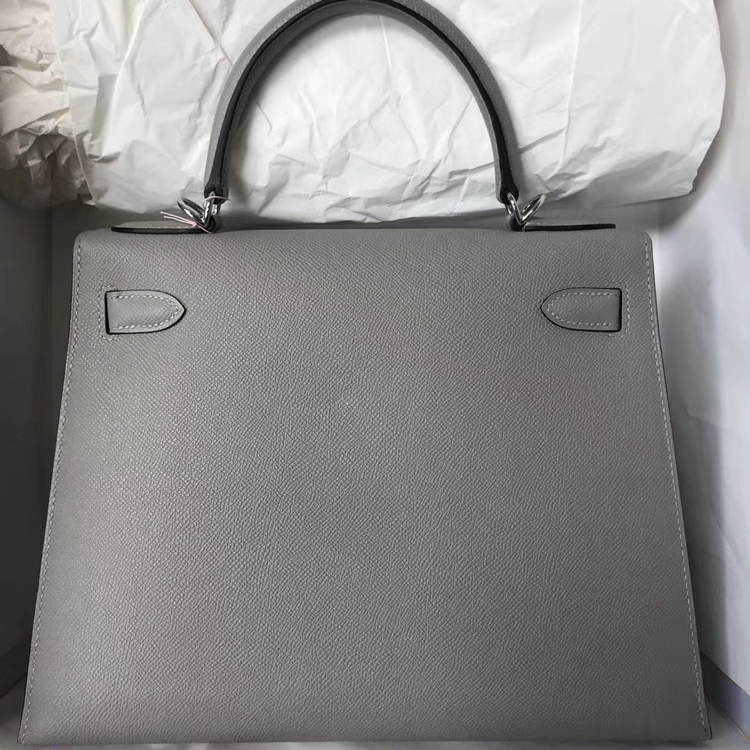 On Sale Hermes 4Z Gris Mouette Epsom Calf Leather Kelly28CM Bag Silver Hardware