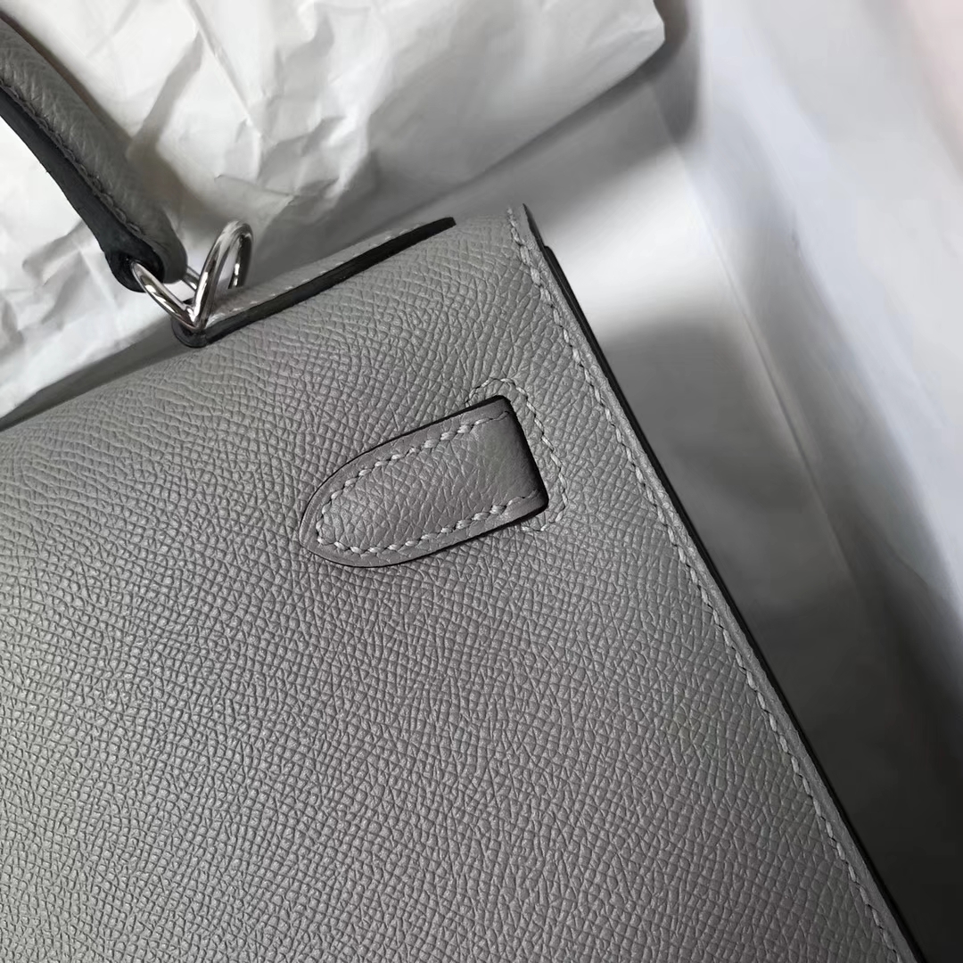 On Sale Hermes 4Z Gris Mouette Epsom Calf Leather Kelly28CM Bag Silver Hardware