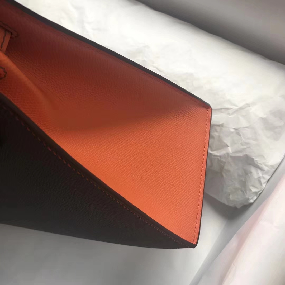 Discount Hermes Etain Grey &#038; Orange Epsom Calf Kelly Bag28CM Gold Hardware