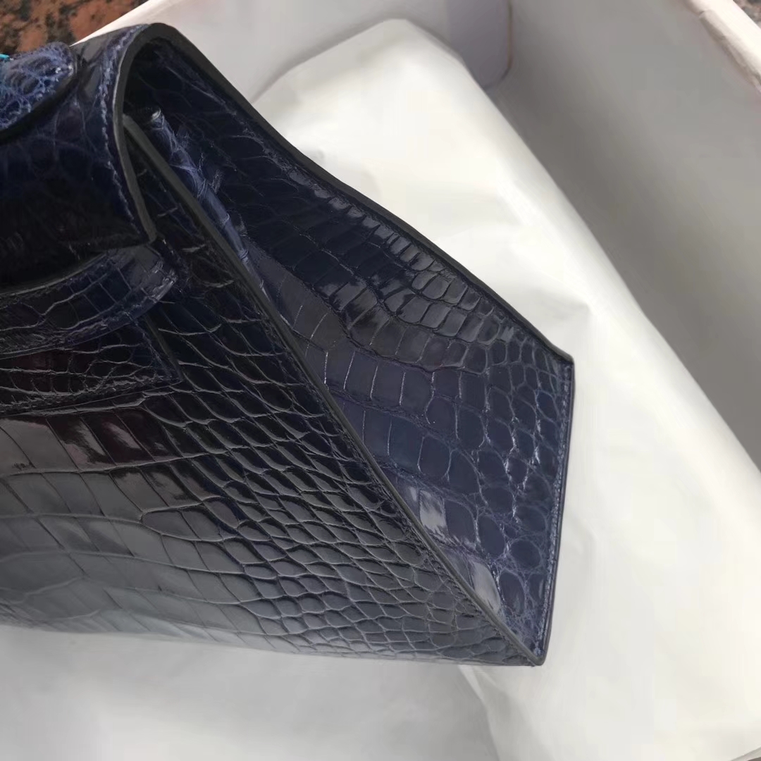 Discount Hermes 73 Blue Saphir Shiny Crocodile Leather Kelly28CM Bag