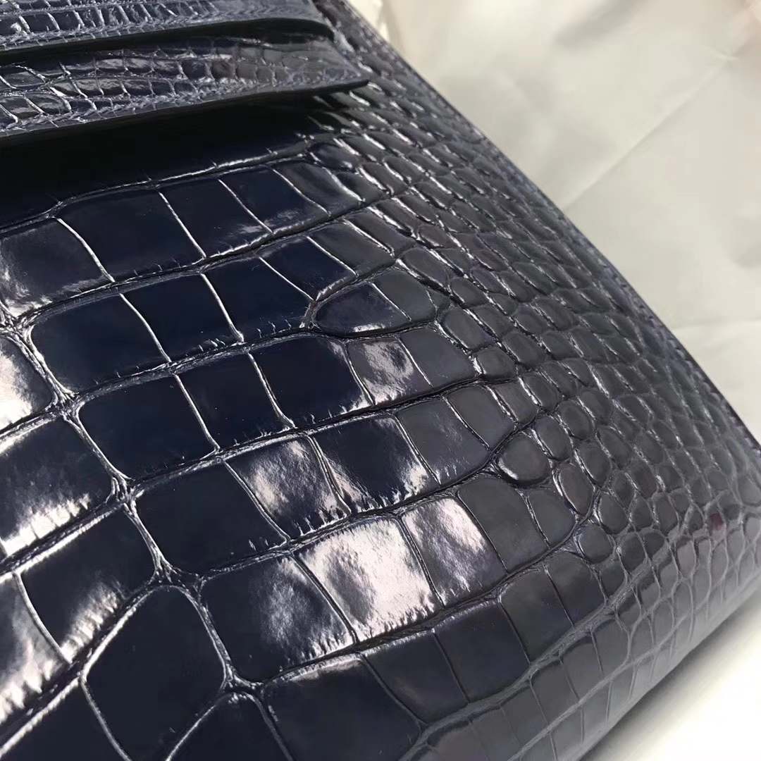 Discount Hermes 73 Blue Saphir Shiny Crocodile Leather Kelly28CM Bag