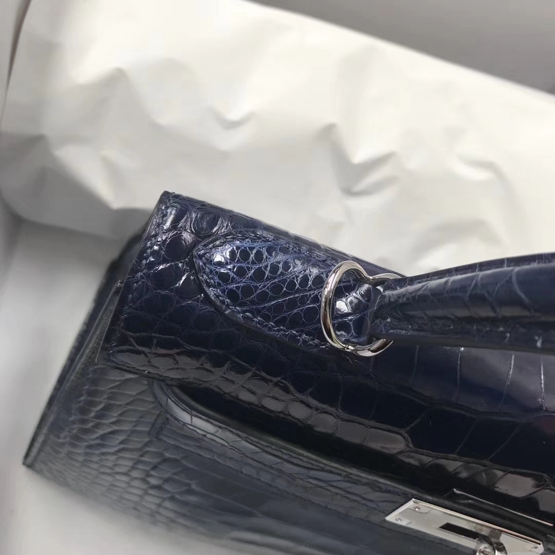 Discount Hermes 73 Blue Saphir Shiny Crocodile Leather Kelly28CM Bag