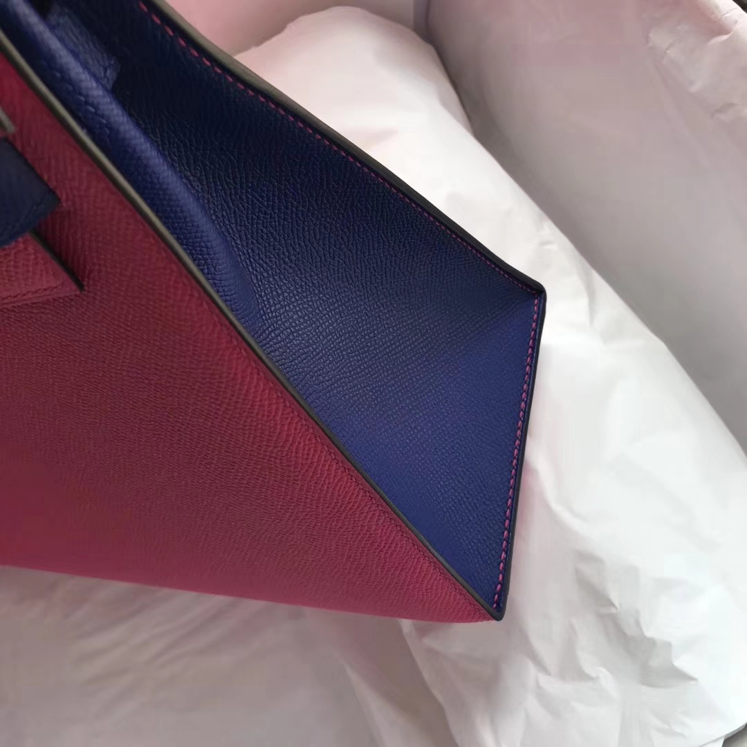 Pretty Hermes E5 Rose Tyrien/7T Blue Eletric Epsom Calf Kelly28CM Bag