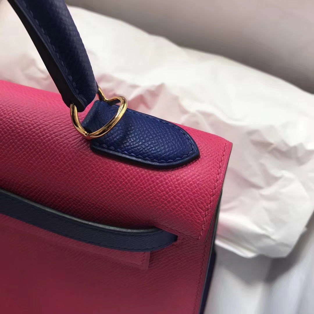 Pretty Hermes E5 Rose Tyrien/7T Blue Eletric Epsom Calf Kelly28CM Bag