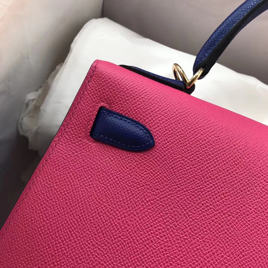 Pretty Hermes E5 Rose Tyrien/7T Blue Eletric Epsom Calf Kelly28CM Bag