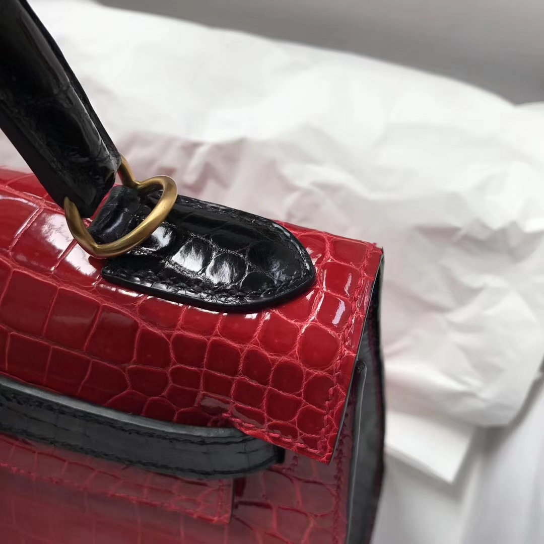 Luxury Hermes CK95 Braise/CK89 Black Shiny Crocodile Leather Kelly28CM Bag