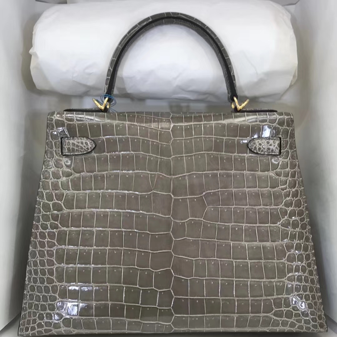 Wholesale Hermes C81 Gris Tourterelle Crocodile Leather Kelly28CM Bag Gold Hardware