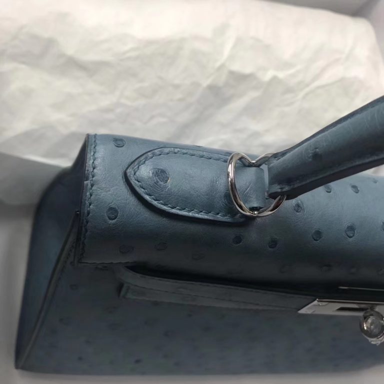 Hermes Ostrich Leather Kelly Bag 28cm in CK75 Blue Jean Silver Hardware