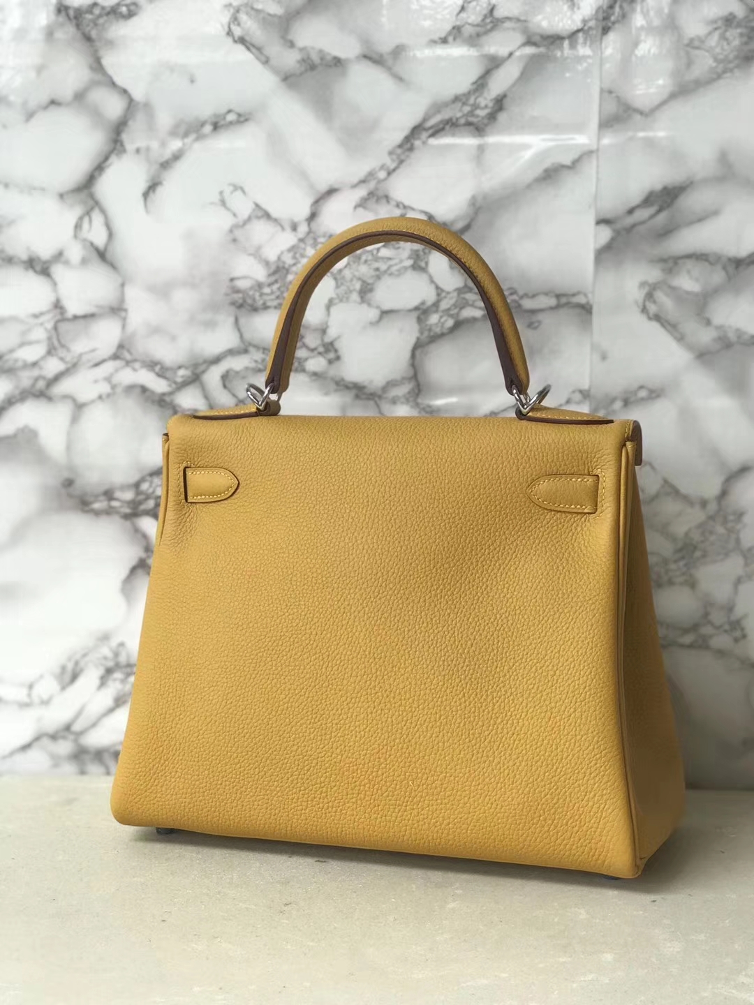 New Hermes 9D Ambre Yellow Togo Calf Kelly28CM Tote Bag Silver Hardware