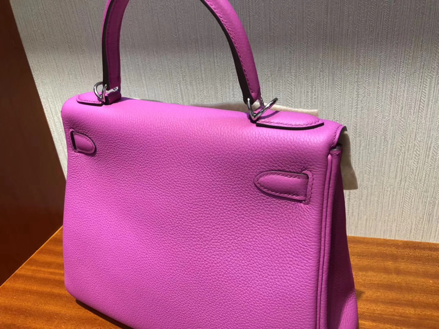 Pretty Hermes 9I Rose Magnolia Togo Calf Kelly28CM Bag Silver Hardware