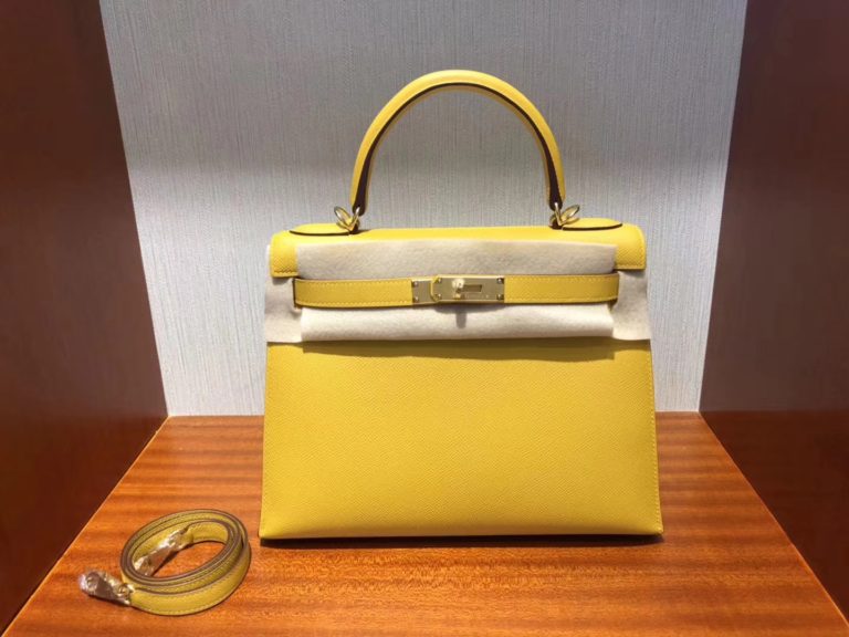 Hermes 9D Ambre Yellow Epsom Calf Kelly Bag 28cm Gold Hardware