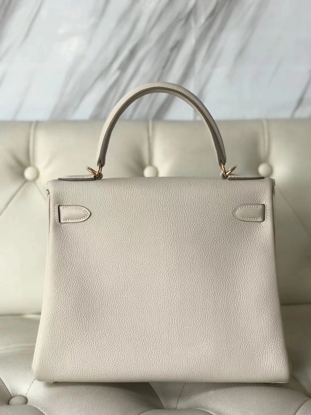Elegant Hermes CK10 Craie White Togo Calf Kelly28CM Tote Bag Gold Hardware