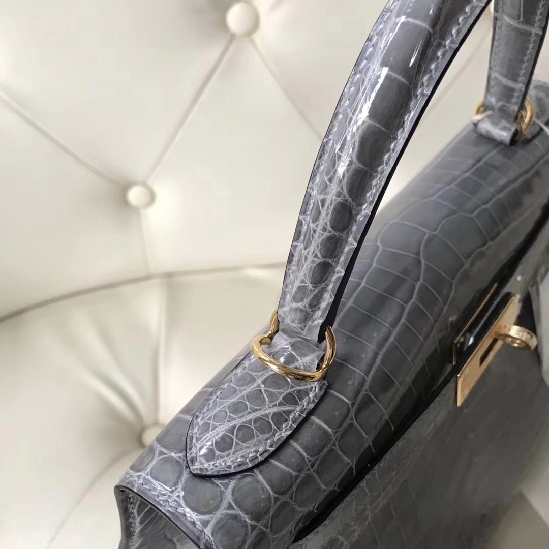 Noble Hermes Shiny Nilo Crocodile Kelly Bag28CM in 8U Blue Glacier Gold Hardware