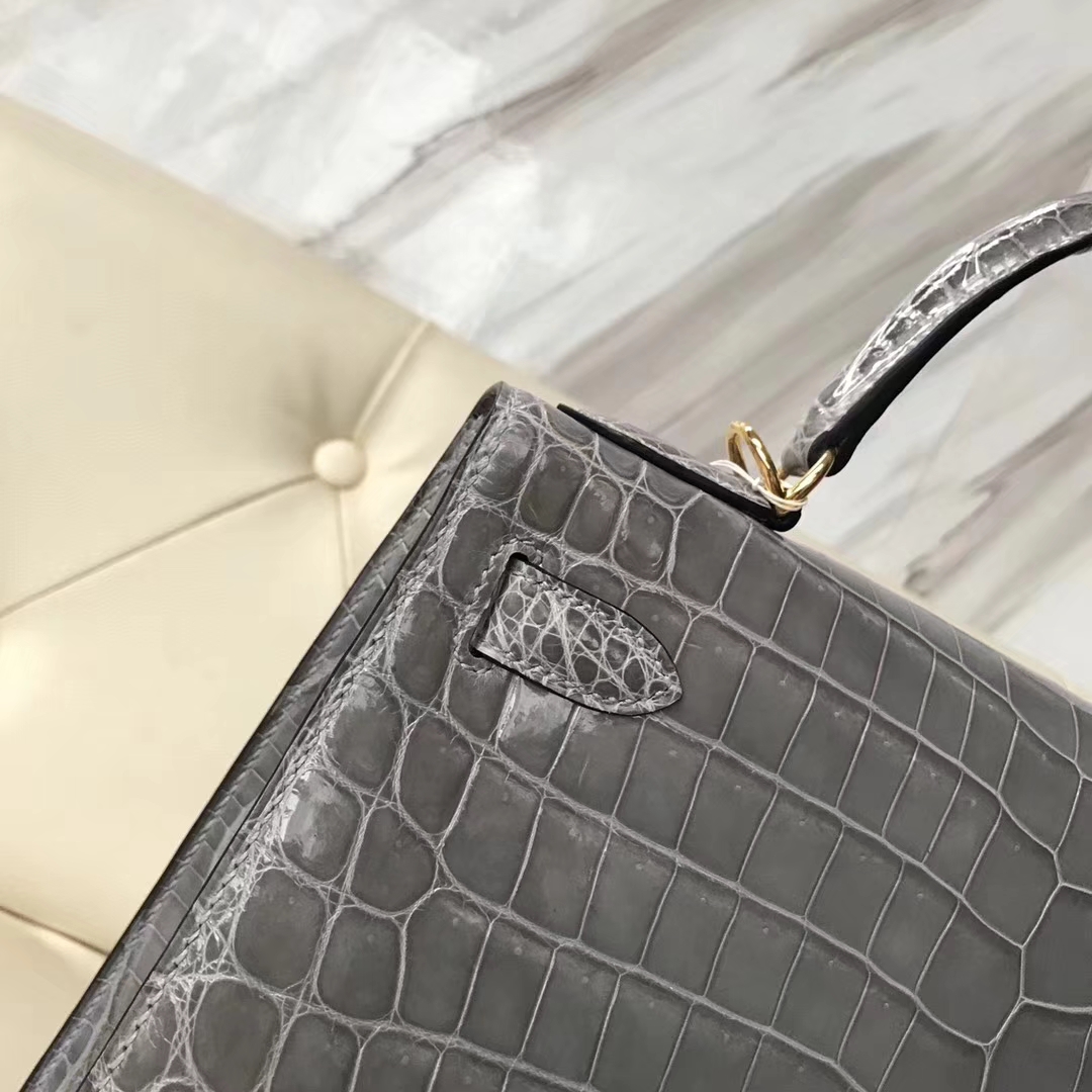 Noble Hermes Shiny Nilo Crocodile Kelly Bag28CM in 8U Blue Glacier Gold Hardware
