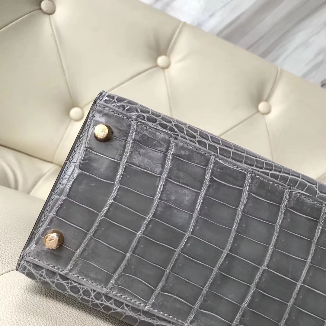 Noble Hermes Shiny Nilo Crocodile Kelly Bag28CM in 8U Blue Glacier Gold Hardware