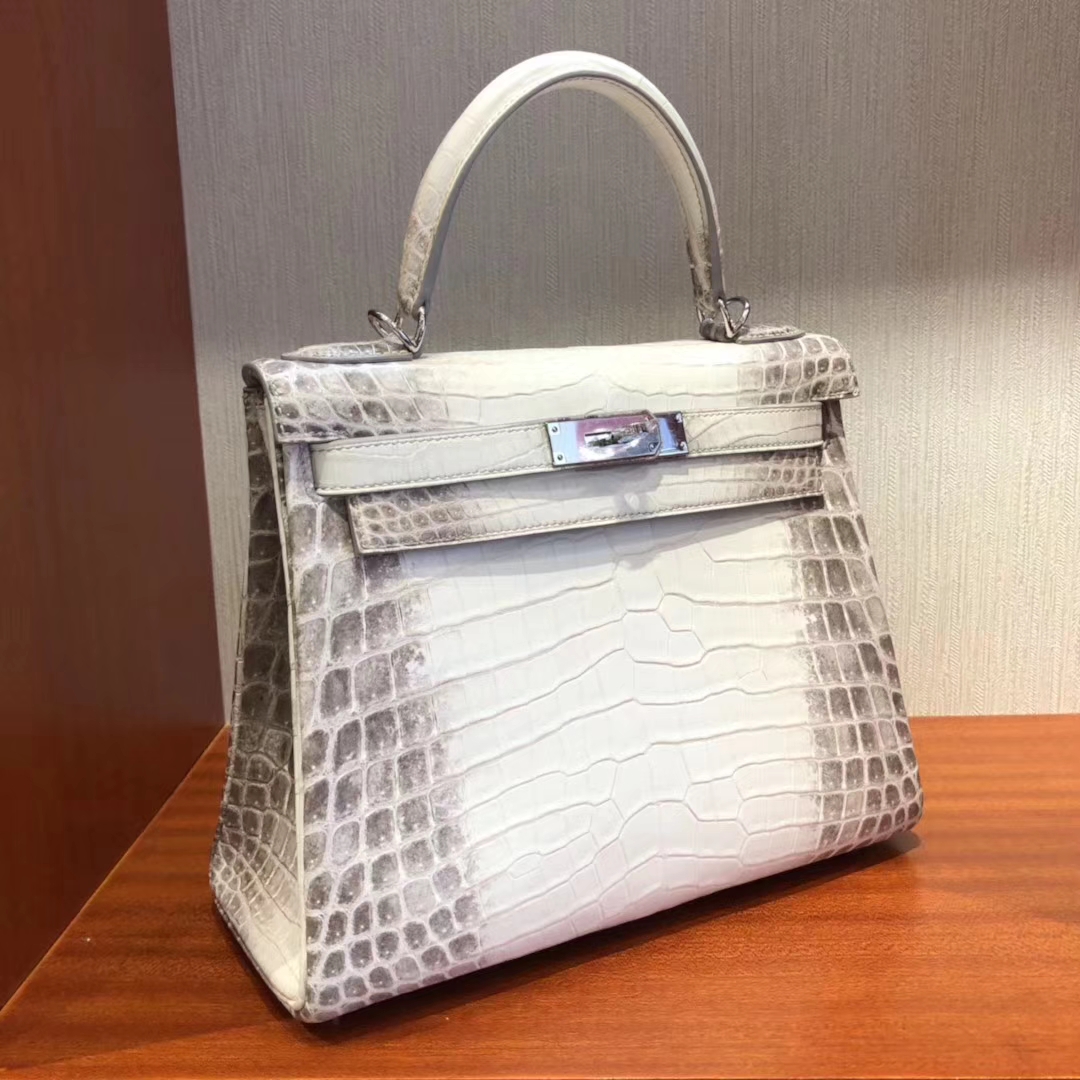 Luxury Hermes Himalaya Crocodile Leather Kelly28CM Bag Silver Hardware