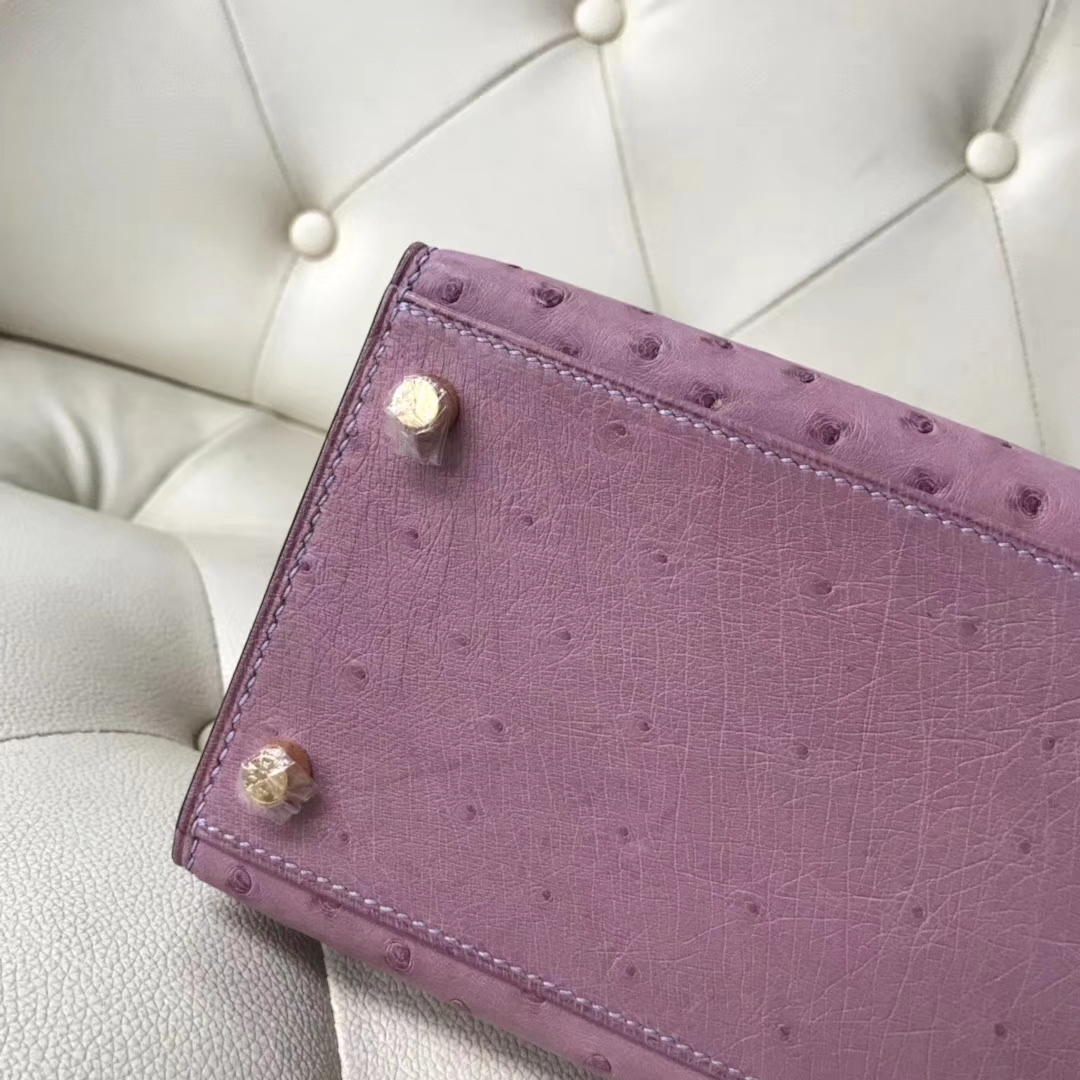 Pretty Hermes Lavender Purple Ostrich Leather Kelly Bag28CM Gold Hardware
