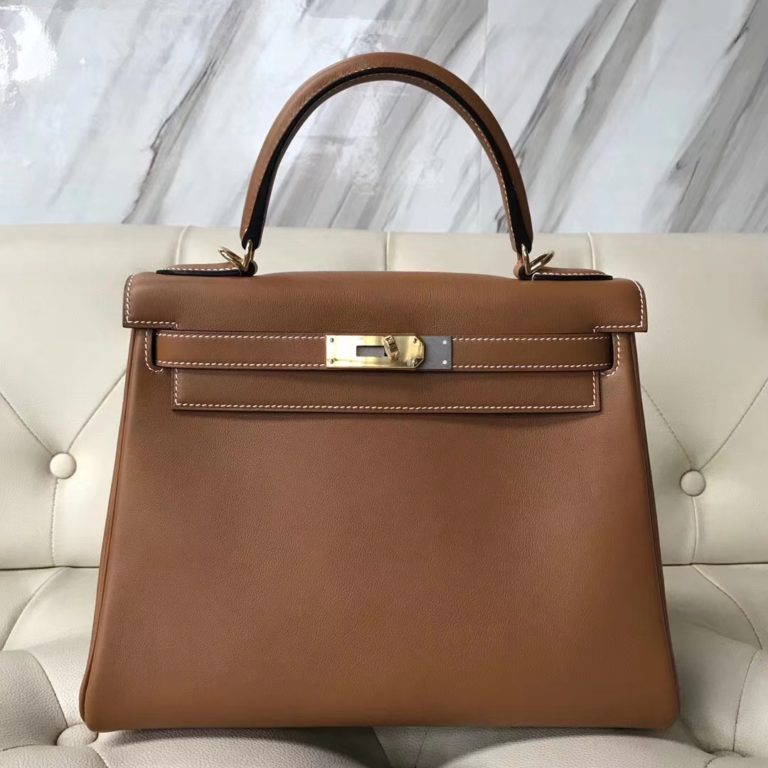 Hermes CK37 Gold  Swift Calf Leather Retourne Kelly 28cm Bag Gold Hardware