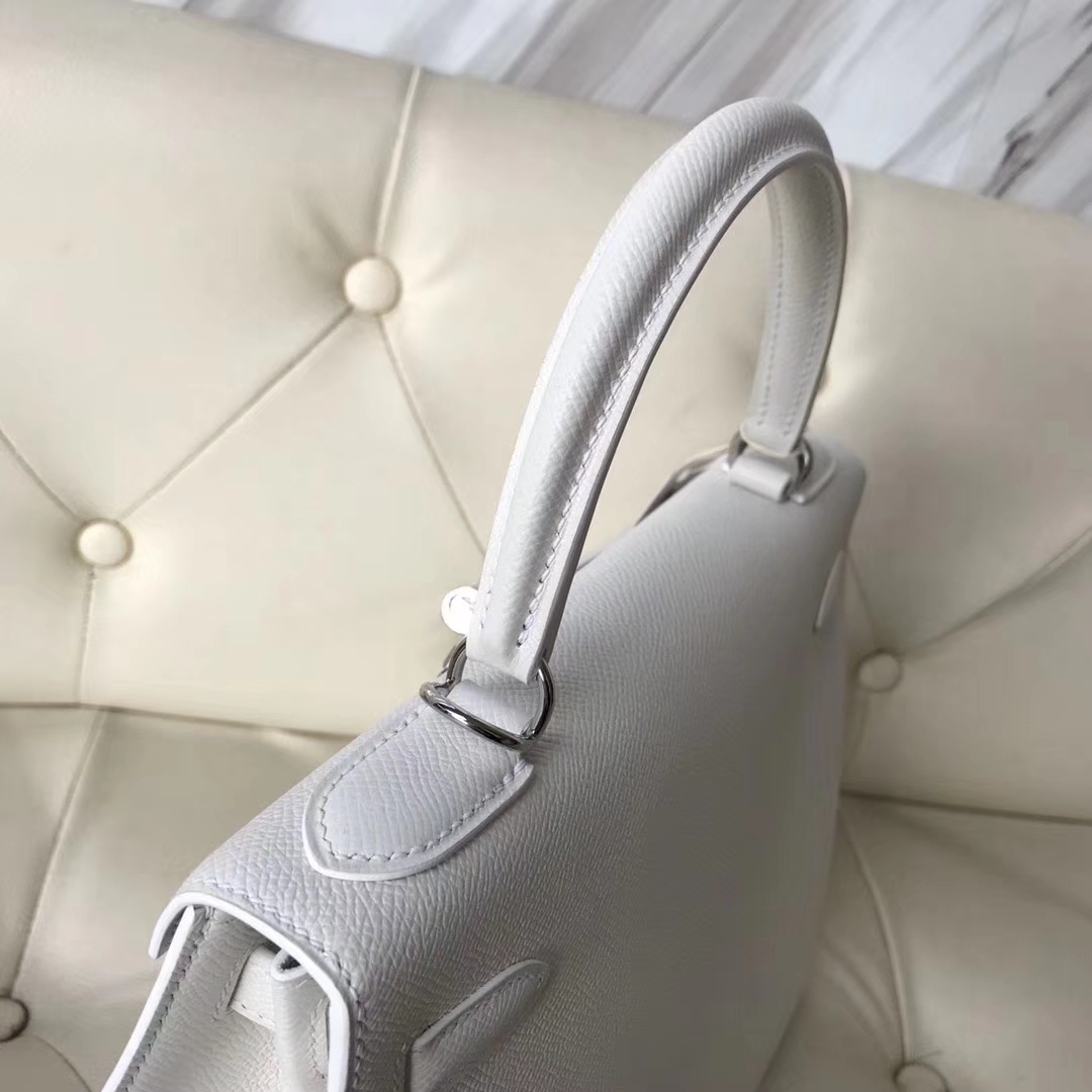 Discount Hermes Epsom Calf Sellier Kelly Bag28M in 01 White Silver Hardware