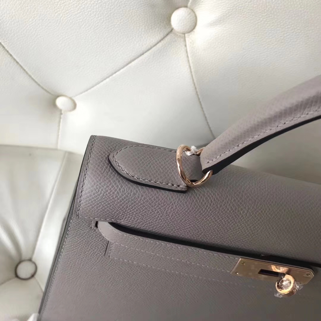 Discount Hermes M8 Gris Ashpite/Wine Red inner Epsom Calf Kelly Bag28CM Rose Gold Hardware