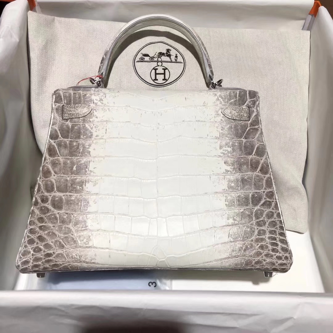 Wholesale Hermes Himalaya Crocodile Leather Kelly28CM Women&#8217;s Bag Silver Hardware