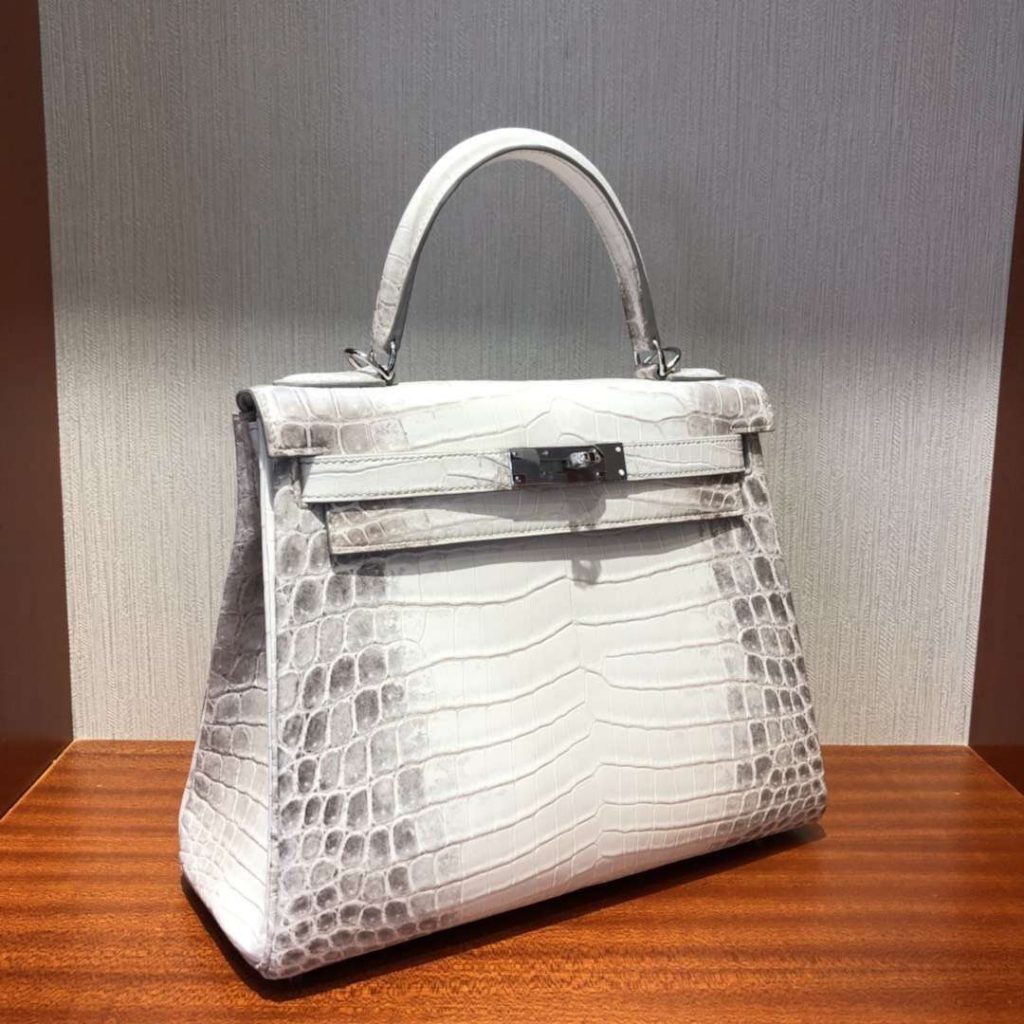 Elegant Hermes Himalaya Crocodile Leather Kelly28CM Handbag Silver Hardware
