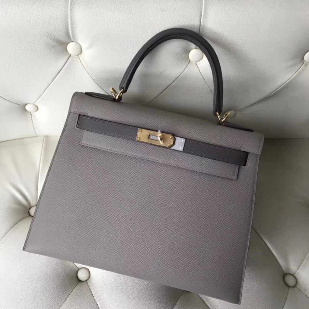 Discount Hermes M8 Gris Ashpite/8F Etain Grey Epsom Calf Kelly28CM Tote Bag Gold Hardware