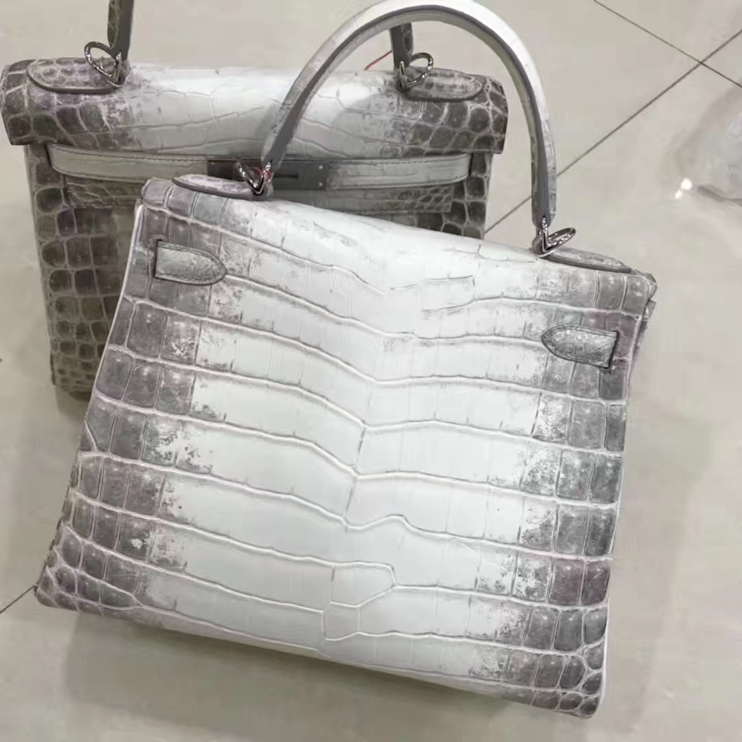Stock Hermes Himalaya Crocodile Leather Retourne Kelly28CM Bag Silver Hardware