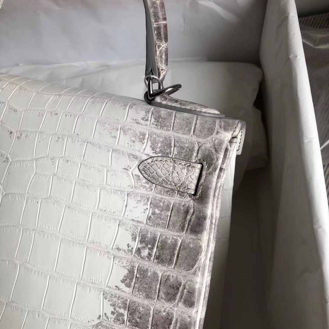 Stock Elegant Hermes Himalaya Crocodile Leather Kelly Bag28CM Silver Hardware