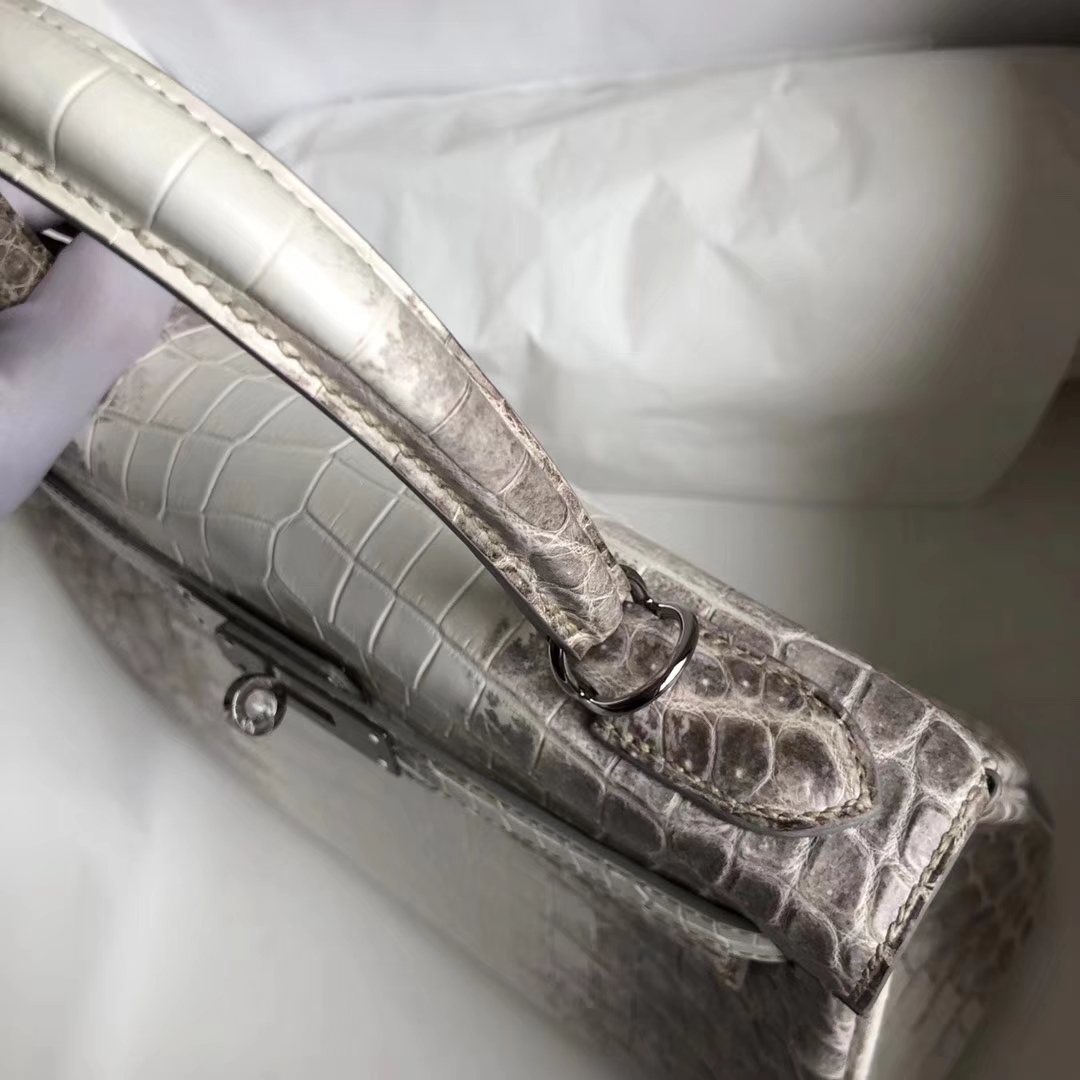 Stock Hermes Crocodile Leather Kelly28CM Tote Bag in Himalaya Silver Hardware