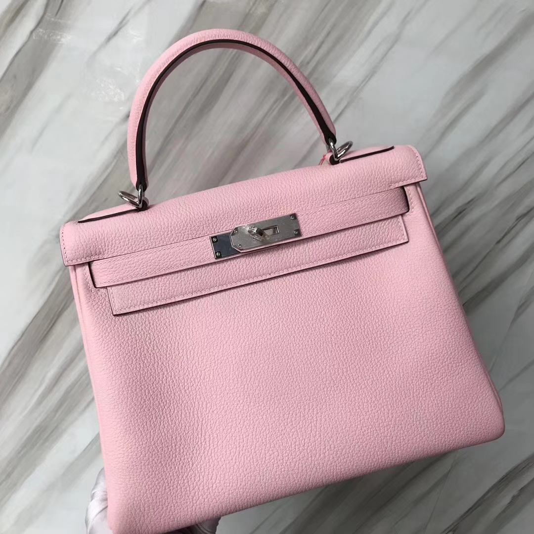 Stock Hermes Togo Calf Kelly Bag28CM in 3Q New Pink Silver/Gold Hardware