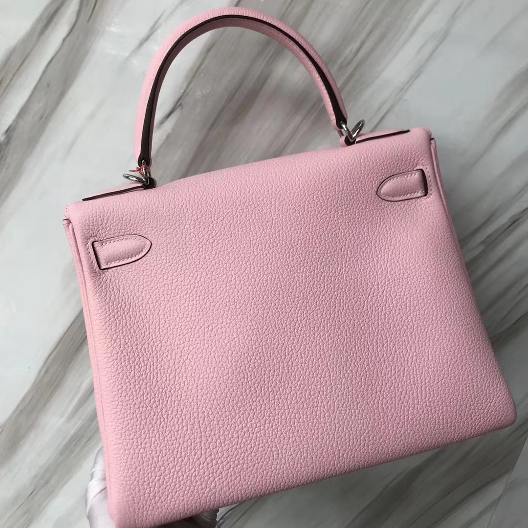 Stock Hermes Togo Calf Kelly Bag28CM in 3Q New Pink Silver/Gold Hardware