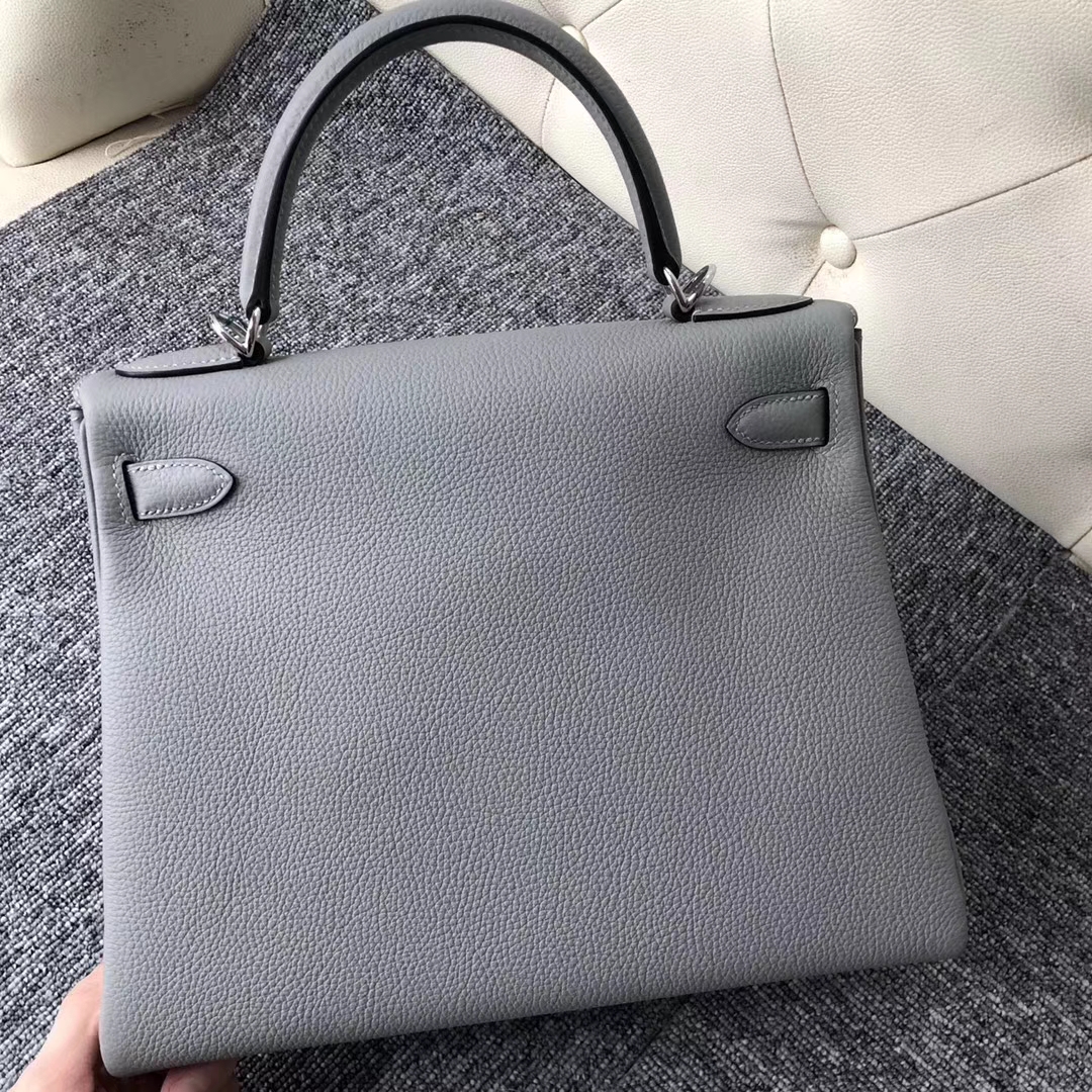 Sale Hermes Togo Calf Kelly28CM Tote Bag in 4Z Gris Mouette Silver Hardware