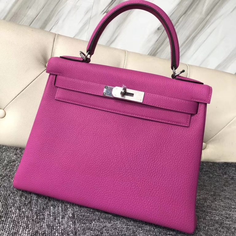 Hermes 9I Rose Magnolia Togo Calf Retourne Kelly Bag 28CM Silver Hardware