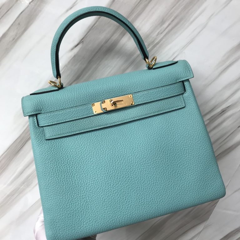 Hermes Togo Calf Kelly Bag 28CM in 3P Blue Attol Gold/Silver Hardware
