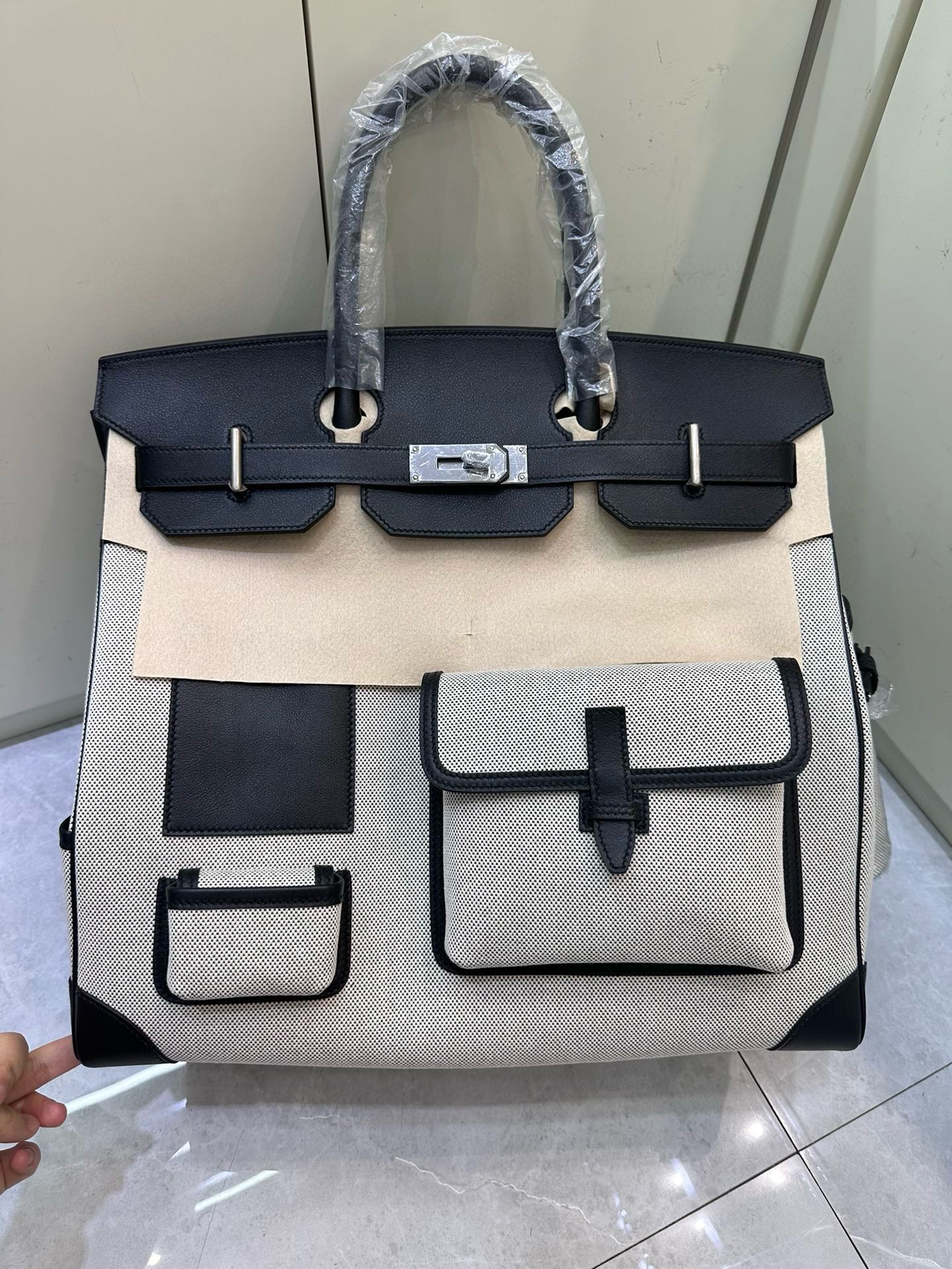 HERMES HAC 40 Cargo Black Evercalf & Toile with Palladium Hardware Birkin Bag Limited Edition